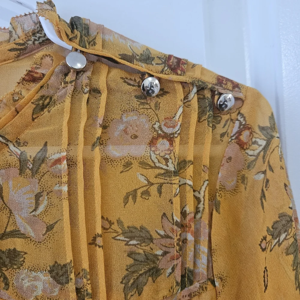 Aritzia Wilfred Lourdes Floral Yellow Blouse‎ Size Small - Picture 3 of 9